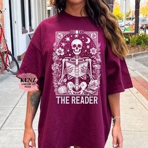 Comfort Colors The Reader Tarot Card Shirt, Skeleton Reading Shirt, Unisex Tarot Card Shirt, Book Lover Gift, Bookish Gift,Tarot Lover Gift old Vintage School Retro Cult
