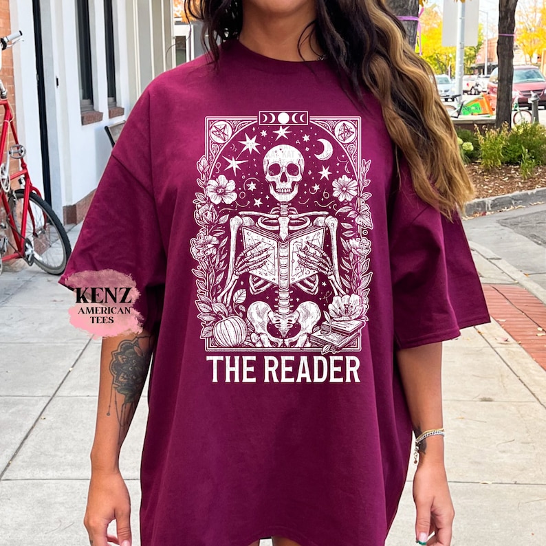 Comfort Colors The Reader Tarot Card Shirt, Skeleton Reading Shirt, Unisex Tarot Card Shirt, Book Lover Gift, Bookish Gift,Tarot Lover Gift old Vintage School Retro Cult