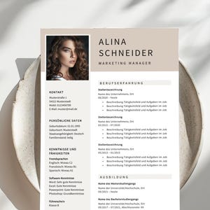 Bewerbungsvorlage Deutsch Modern Lebenslauf Beige 2025 - Microsoft Word mit Anleitung