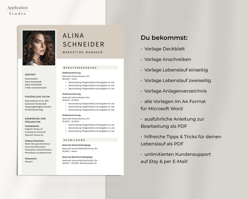 Application Template German Modern CV Beige 2025 - Microsoft Word With ...