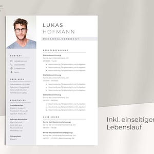 May include: A black and white resume with the name Lukas Hofmann, Personalreferent, listed at the top. The resume includes contact information, work experience, and education.