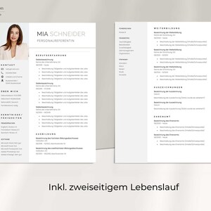 May include: A black and white resume template featuring the name Mia Schneider and the title Personalreferentin. The resume includes sections for contact information, work experience, skills, and education. The resume also includes a section for awards and volunteer work.