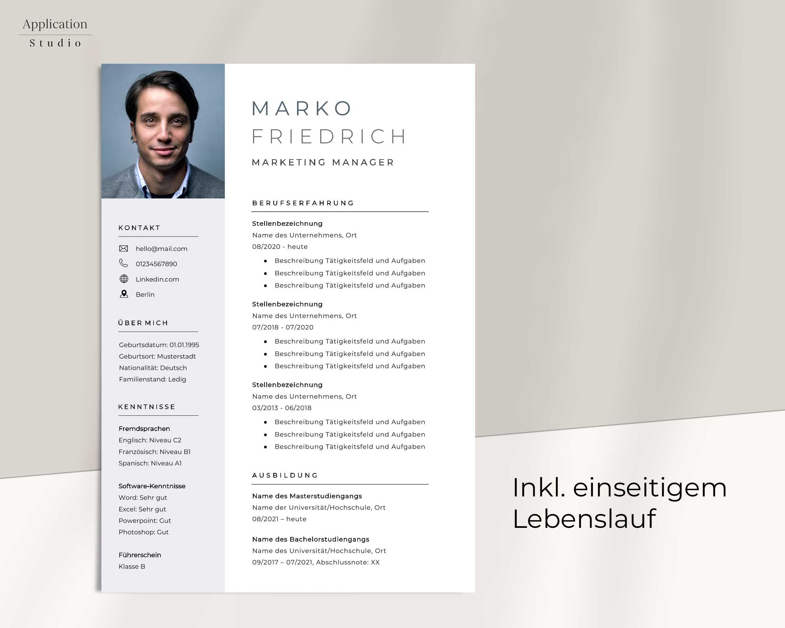 Application Template German Modern CV Gray Blue 2025 - Microsoft Word ...