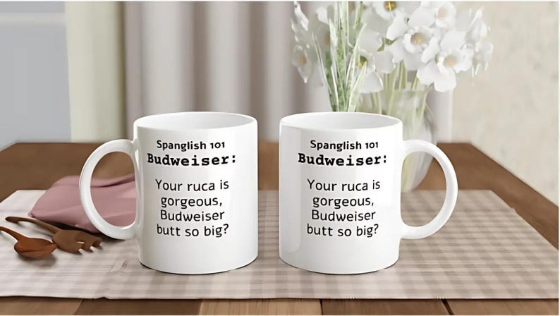 Spanglish 101 - Budweiser / tazas de café / tazas de café bilingües, frases en español e inglés en la misma taza imagen 1