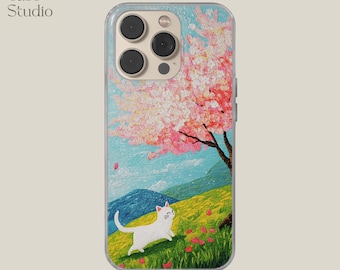 Persian Cat Phone Case: Sakura Cherry Tree Design