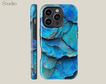 Mollusk Shell Blue | Mother of Pearl Hard Phone Case fits iPhone 16, 15, 13, 12, Samsung S25, A54, S21, S23 Ultra, Google pixel 9, 7A