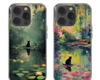 Monet Phone Case with black cat for iPhone 16 Pro Max, 15 Plus, 14, 13, 12, 11, XS & Samsung S24, S23, A55, A54, Pixel 9 Pro, 8