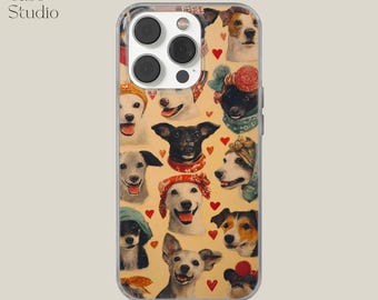 Cute Dogs Phone Case Vintage Dog Portrait Cover for iPhone 17 16 15 14 13 Pro Max, Samsung S25, Pixel 9, Funny Dog Gift, Dog Lover Case