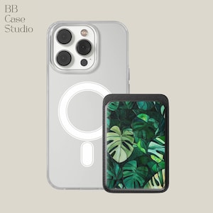 Tarjetero magnético con diseño de hojas de Monstera Magsafe para iPhone 16, iPhone 14, iPhone 13 Pro y 12.