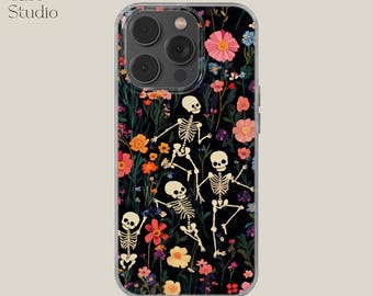 Wildflower Skeleton Phone Case: Vintage Skull Design