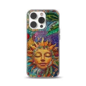 Vintage Sun Mosaic Phone Case Celestial  Collage Tiles Cases Trendy Preppy iPhone 15 14 13 12 Pro Max Plus Samsung S24 S23 S22