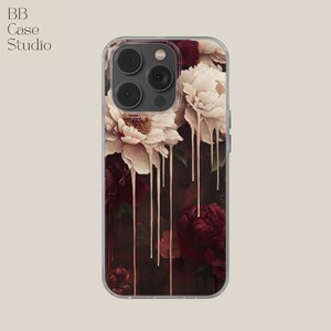 Coque de portable pivoines bordeaux, peinture à l'huile pivoines pour iPhone 16e, 14, 13, 12, 11, SE, Samsung S25, A15, S21, S23 Ultra, Google pixel 9