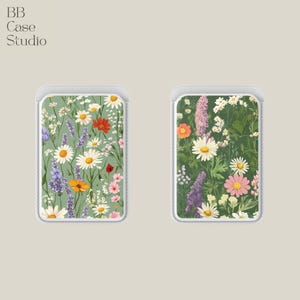 Tarjetero magnético Magsafe verde salvia con diseño de flores de primavera, compatible con iPhone 16, iPhone 14, iPhone 13 Pro y 12.