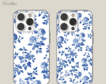 Dusty Blue | Floral Art Phone Case Toile de Jouy wallpaper cover for iPhone 16 15 14 13 12 Pro Xs Samsung S25 S24 FE A25 A15 Pixel 9 8A 7