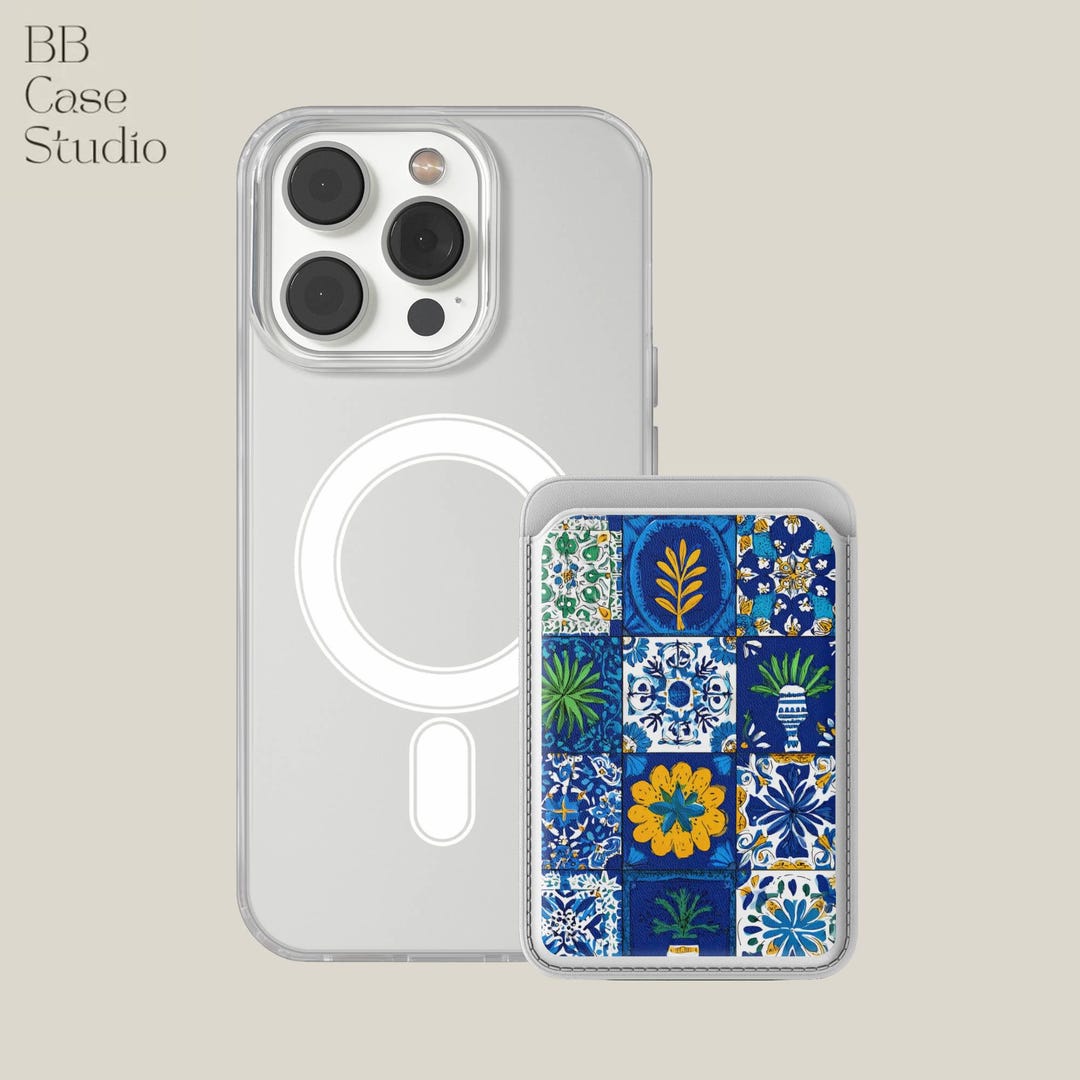 Blue Azulejo Tile Magsafe Wallet Magnetic Vintage Mosaic Tiles Card ...