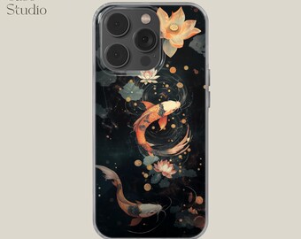 Koi Fish Art Phone Case: Japanese Floral Design