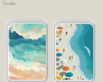 Aesthetic Summery Magsafe Wallet Magnetic Cute Sea View Card Holder fits iPhone 16, iPhone 14, iPhone 13 Pro, 12 Mag Safe