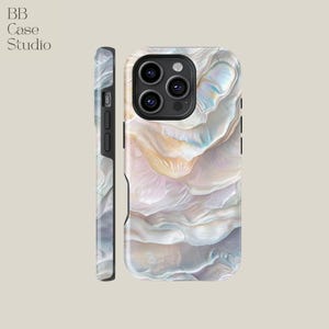 Abalone Pearl Phone Case White Shell design Cover fits iPhone 16, 15, 13, 12, Samsung S25, A54, S21, S23 Ultra, Google pixel 9, 7A