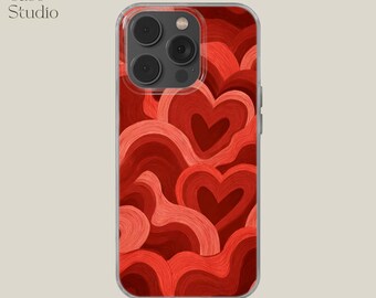 Abstract Heart Phone Case, Colorful Aesthetic Phone Case, Cute Love Pattern Cover, iPhone 11 12 13 14 15 16 17 Pro Max Case