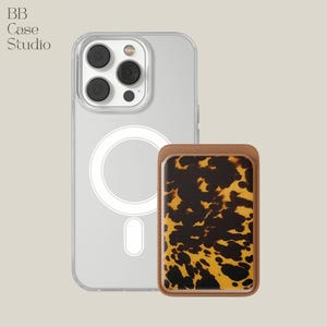 Porte-cartes magnétique en écaille de tortue Magsafe Wallet pour iPhone 16, iPhone 14, iPhone 13 Pro, 12 Mag Safe