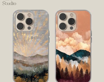 Fall Leaves Phone Case for iPhone 16e, 14, 13, 12, 11, SE, Mountain Autumn cover for Samsung S25 Edge, A15, S21, S23, Pixel 9A, 8 Pro