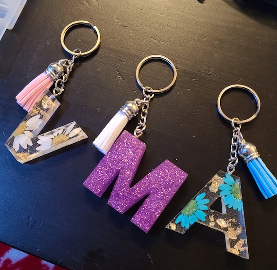 Custom Handmade Resin Keychain, Letter Keychain, Glitter Keychain 