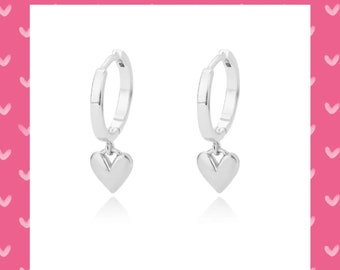 Love heart charm drop earrings silver