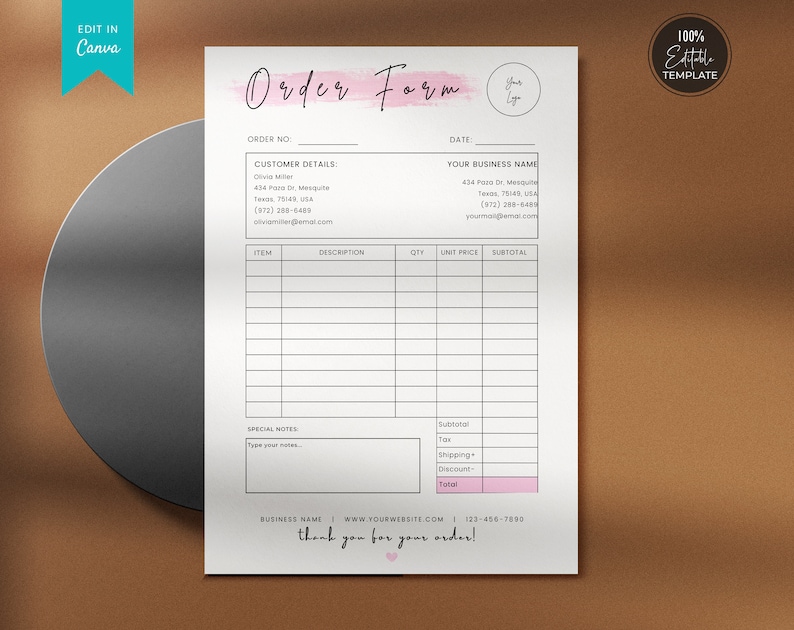 Editable Order Form Template Printable Small Business Order - Etsy