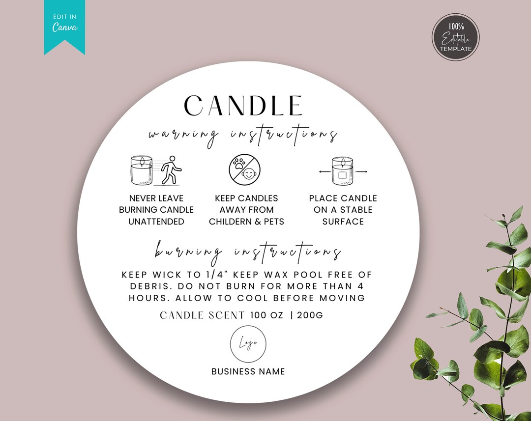 Editable Candle Warning Label Template Candle Safety Label Etsy UK