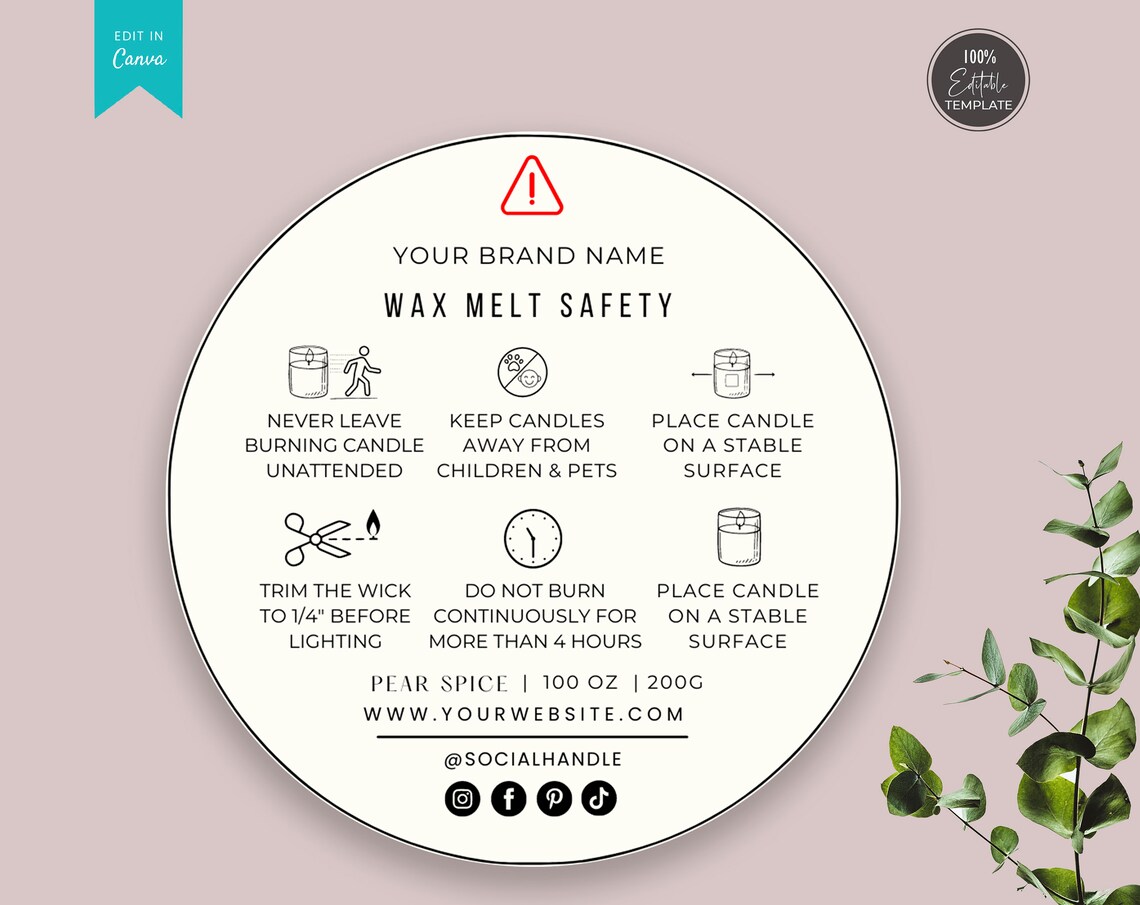 Wax Melt Warning Label Template Wax Melt Safety Label Wax Etsy