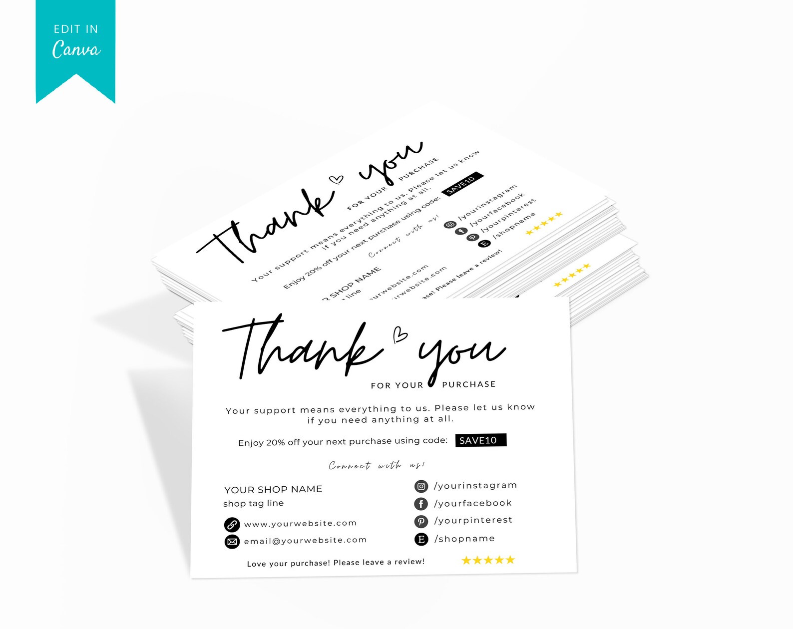 Printable Business Thank You Insert Card Template Small | Etsy