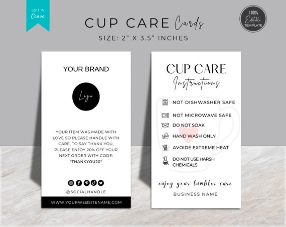 Editable Tumbler Care Card Template Printable Cup Care | Etsy