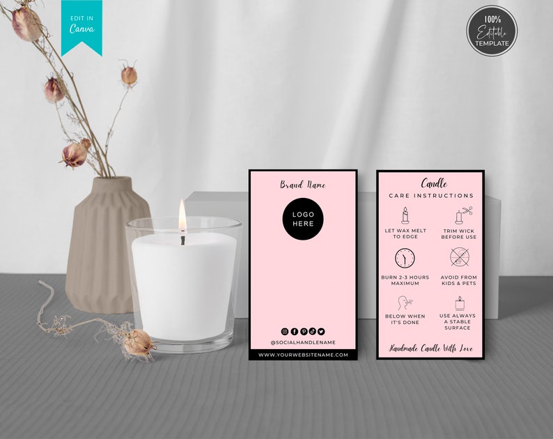 Candle Care Instructions Template Editable Candle Care Card Etsy