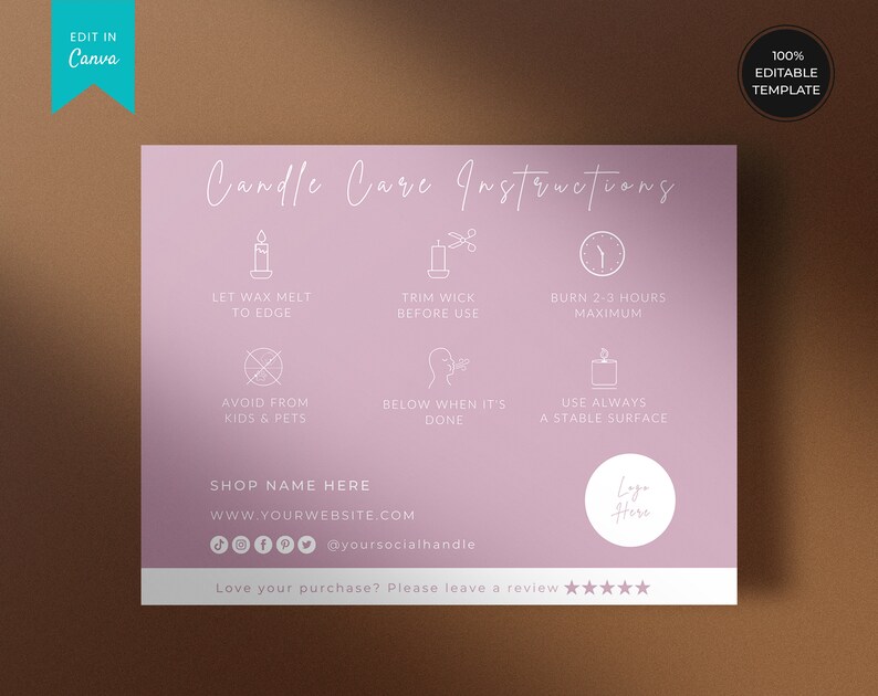 Editable Candle Care Card Template Printable Candle Care Etsy