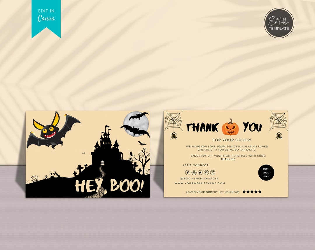 Halloween Thank You Cards Business Template Printable Small Etsy