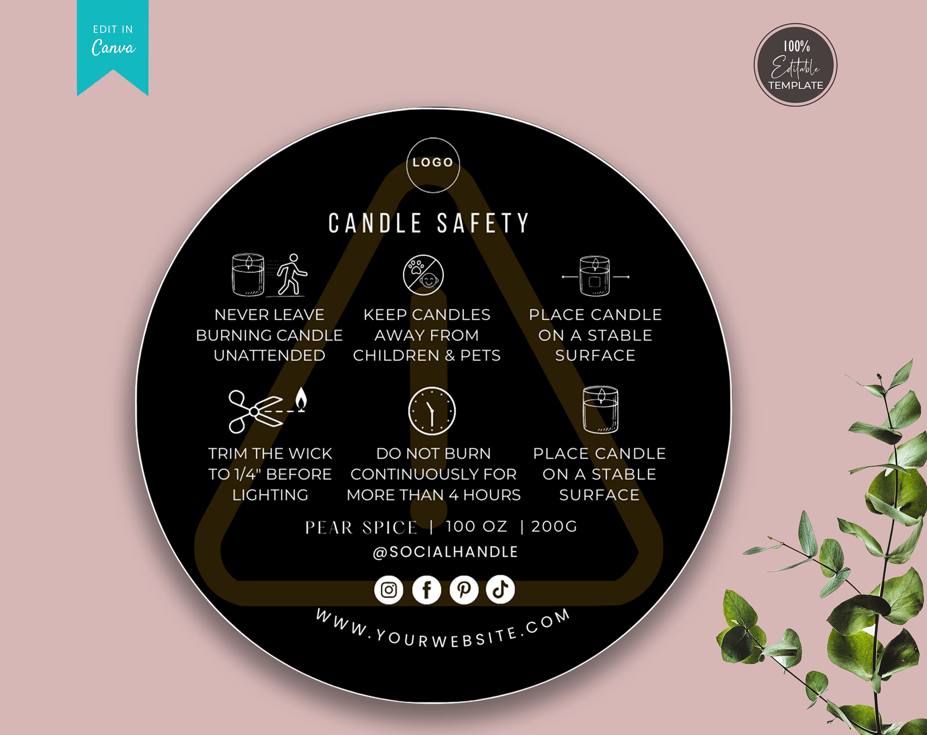 Editable Candle Warning Label Template Candle Safety Label - Etsy Canada