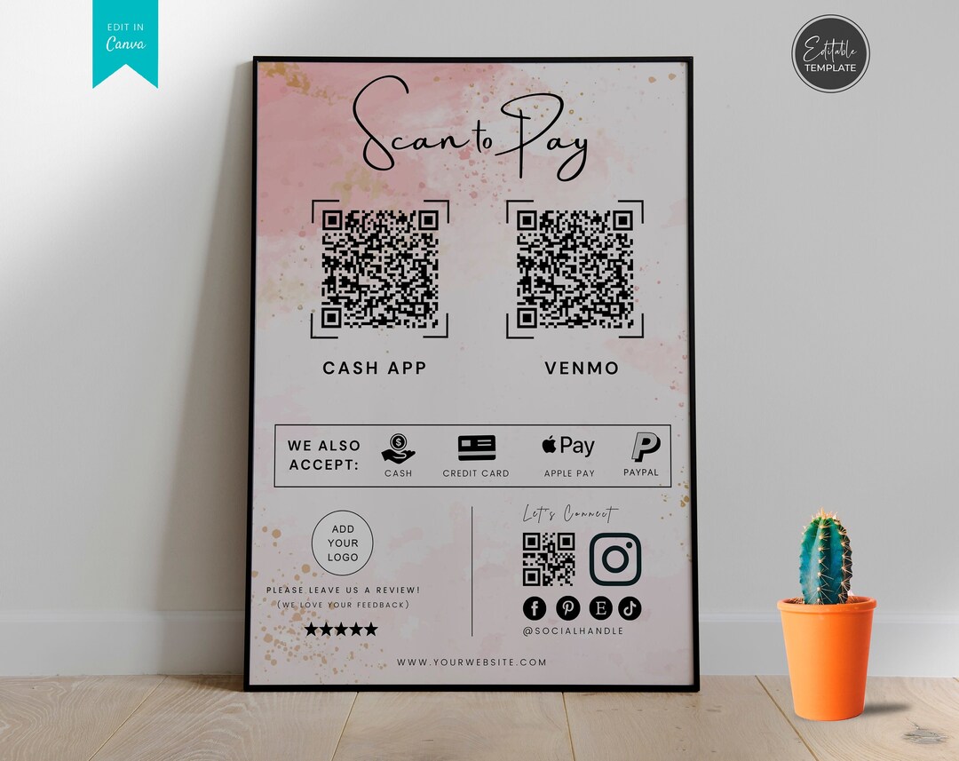 Scan to Pay Template QR Code Payment Sign Template Scan to - Etsy