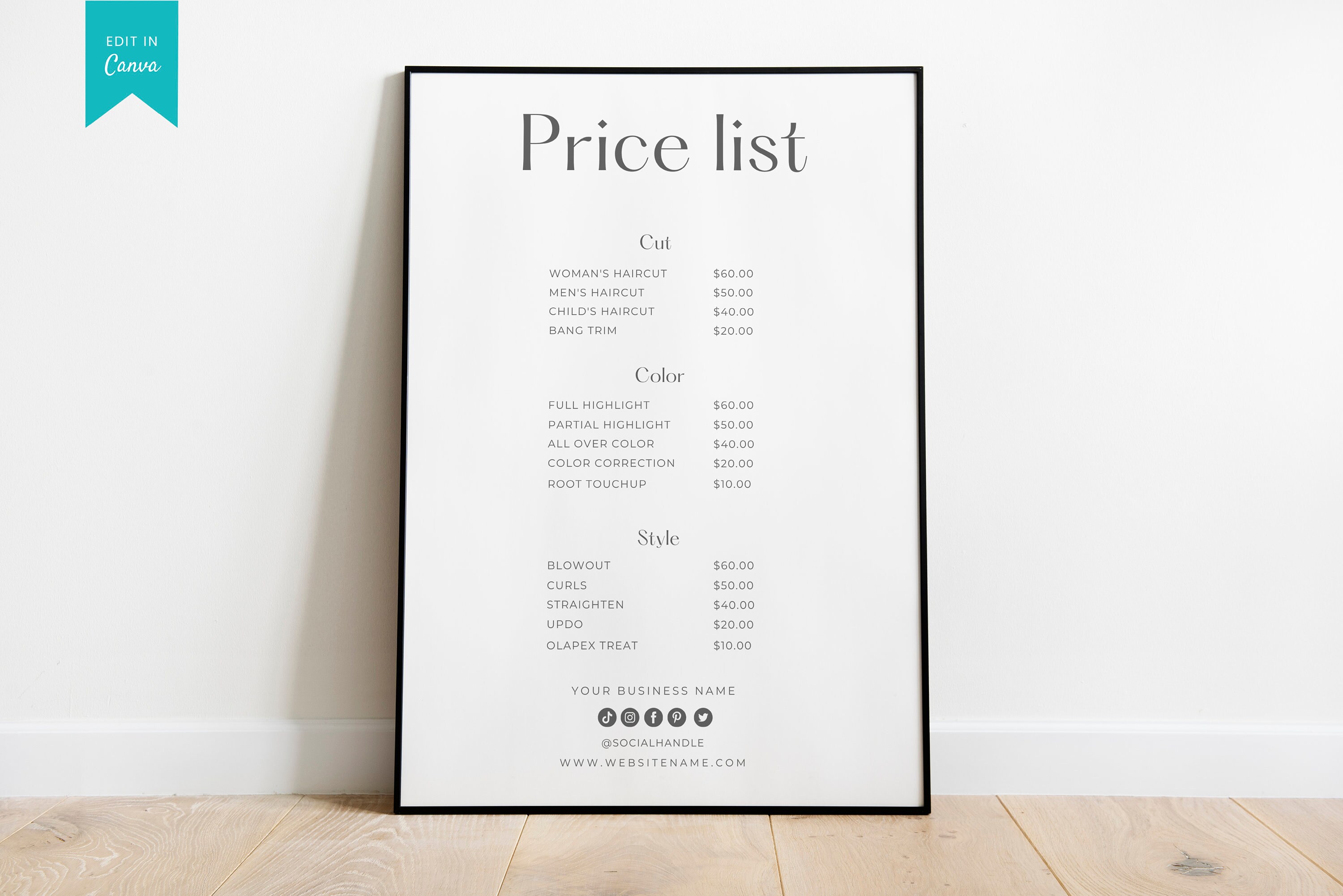 Editable Price List Template Printable Price Sheet Small Etsy Canada