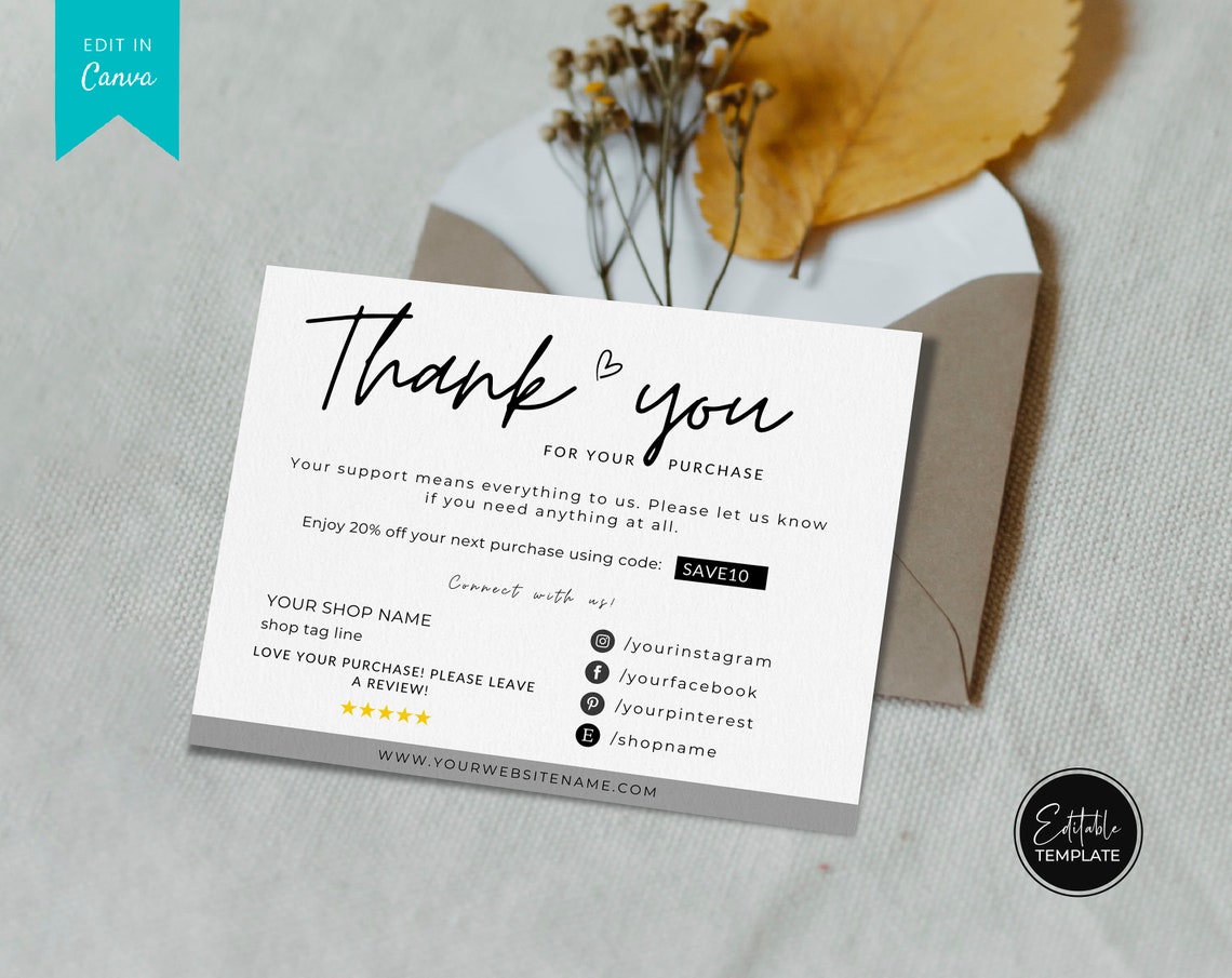 Printable Business Thank You Insert Card Template Small - Etsy