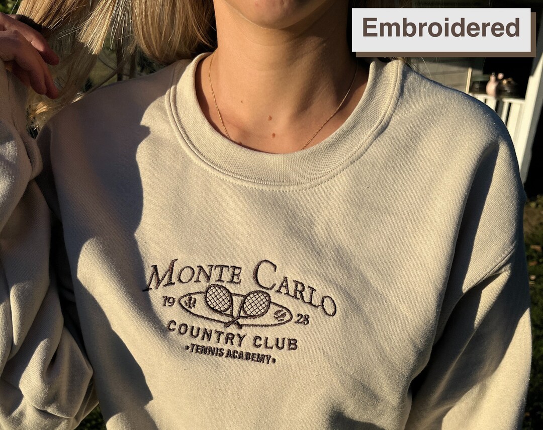 Monte Carlo Embroidered sweatshirt Crewneck, Vintage Embroider Clothing, Monaco Sweater,Country Club Tennis Academy,Oversized Women Clothing
