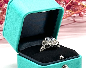 Luxury Vintage Design Soft Leather Ring Box Wedding Ring Box For Proposal  Engagement Gift Box Turquoise Blue