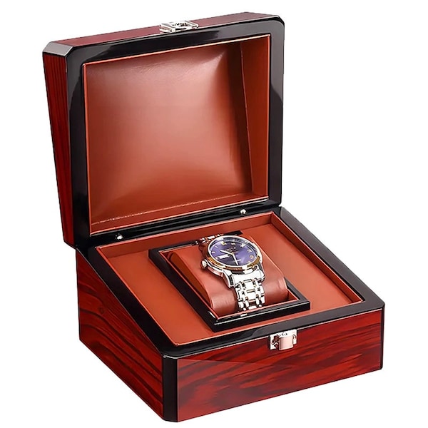 Luxury Vintage  Brown Wood Single  Slot Watch Box PU Leather Storage Gift Box