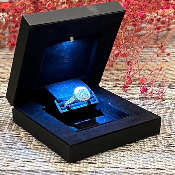 Deluxe Jewelry Storage Gift Box Ultra Slim and Hidden Ring Box  For Proposal Engagement  with LED Light Black