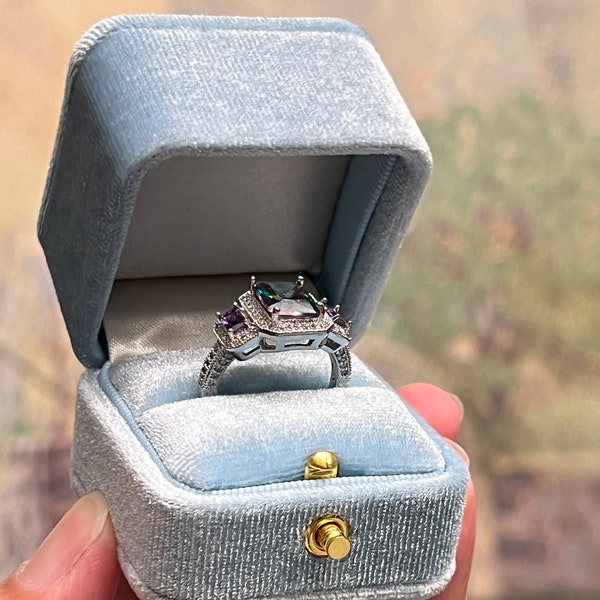 Luxury Vintage Design Soft Velvet Ring Box Wedding Ring Box For Proposal  Engagement Gift Box Light Blue