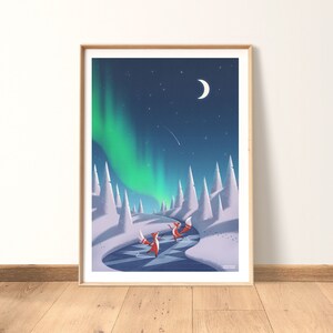 Arte mural de guardería, Impresión de bellas artes, Animales en invierno, Centro de arte para niños, Luz polar, Arte de animales de guardería caprichosos, Póster de decoración de la habitación del bebé