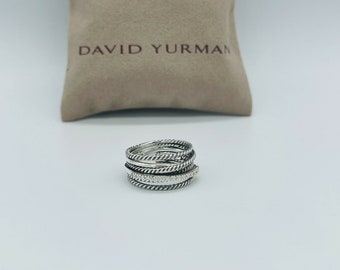 David Yurman Sterling Silver 925 Crossover Wide Ring with Pave Diamonds Size 8