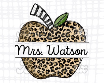 Leopard Apple Monogram png, Cornice nome png, Disegno sublimazione insegnante, Sublimazione png, Ritorno a scuola png, Festa degli insegnanti, Insegnante leopardo
