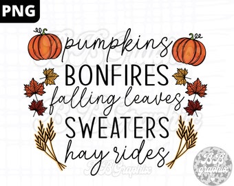 Pumpkins Bonfires Falling Leaves Sweaters Hayrides PNG, Autumn Design, Pumpkin Sublimation, Pumpkin Fall Design, Mug Design, Clipart, Fall