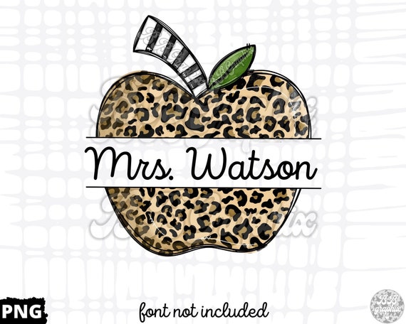 Leopard Apple Monogram png, Name frame png, Teacher Sublimation design, Sublimation png, Back to school png, Teachers Day, Leopard Teacher