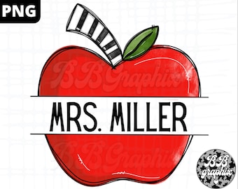 Split Apple Monogram png, Name frame png, Teacher Sublimation design, Sublimation png, Back to school png, Teachers Day, Split Apple png